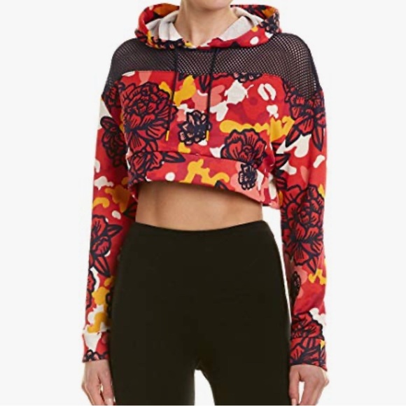 Puma Multicolor Floral pattern Flourish Cropped Hoodie long sleeves embroidered - Picture 1 of 13